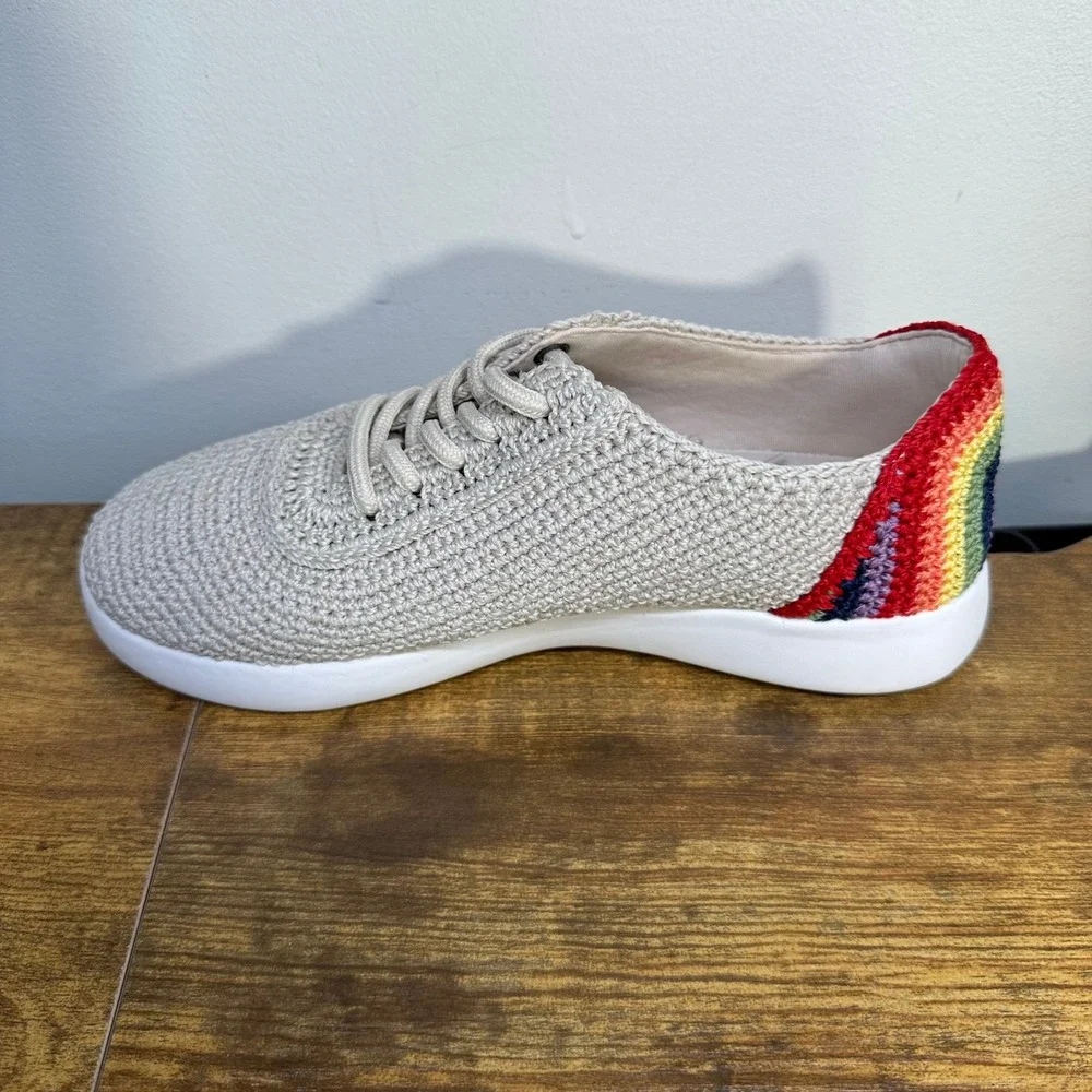 The Sak Sneakers‎ 7 Women Crochet Rainbow Heel  Beige Lace Up Low Top Shoes